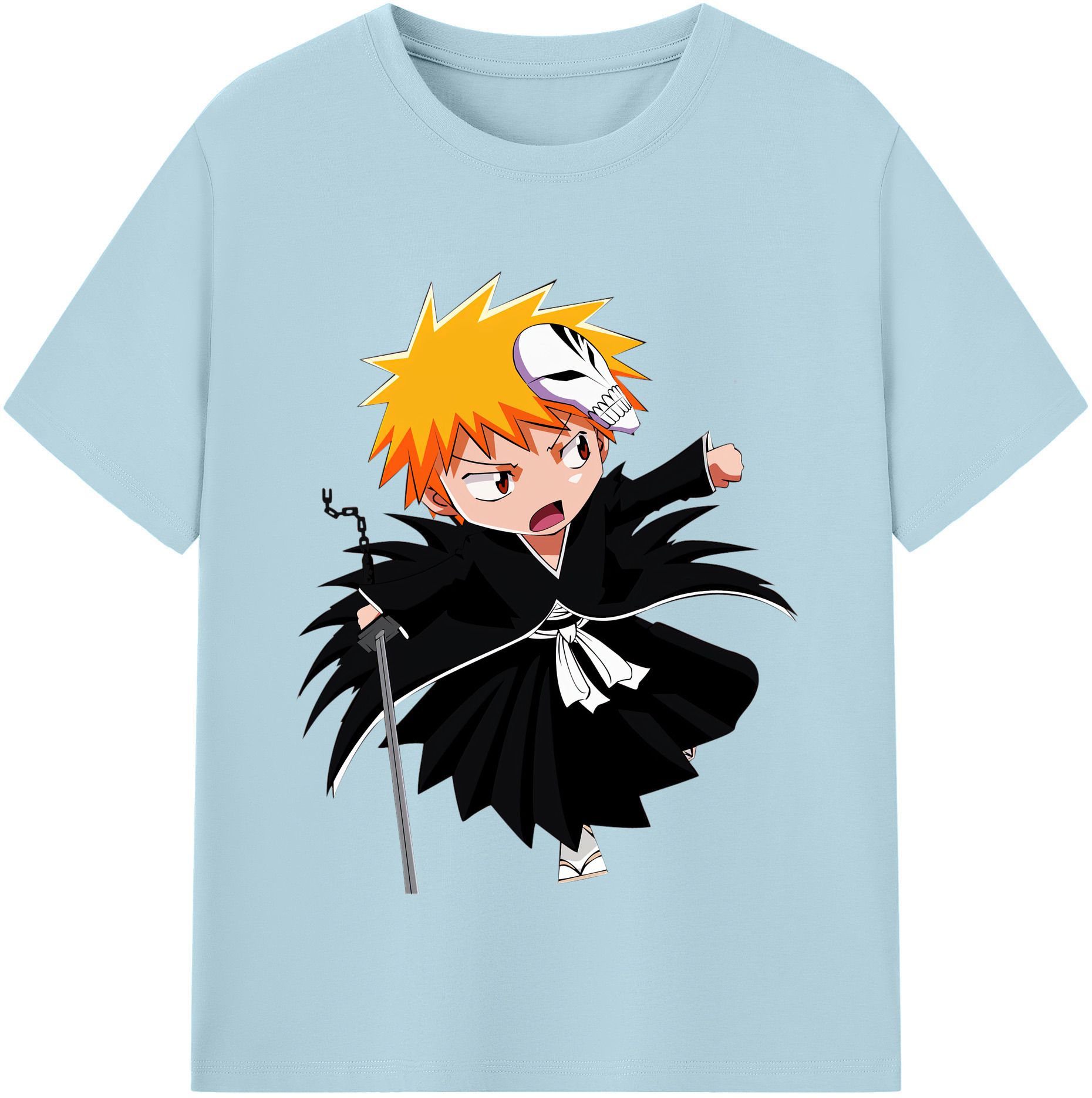 （画像用） ブリーチ 黒崎一護（くろさき いちご）BLEACH Kurosaki Ichigo 綿100％半袖Tシャツ（フロントプリント）